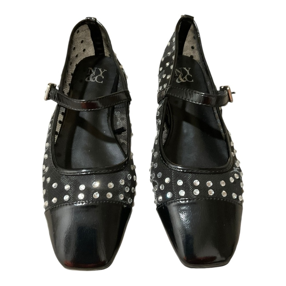 NY&C Women’s Size 8.5 Black Mary Jane Ballet Flats with Rhinestones